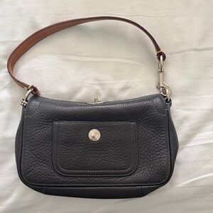 Coach Black Leather Shoulder Bag with Brown Strap